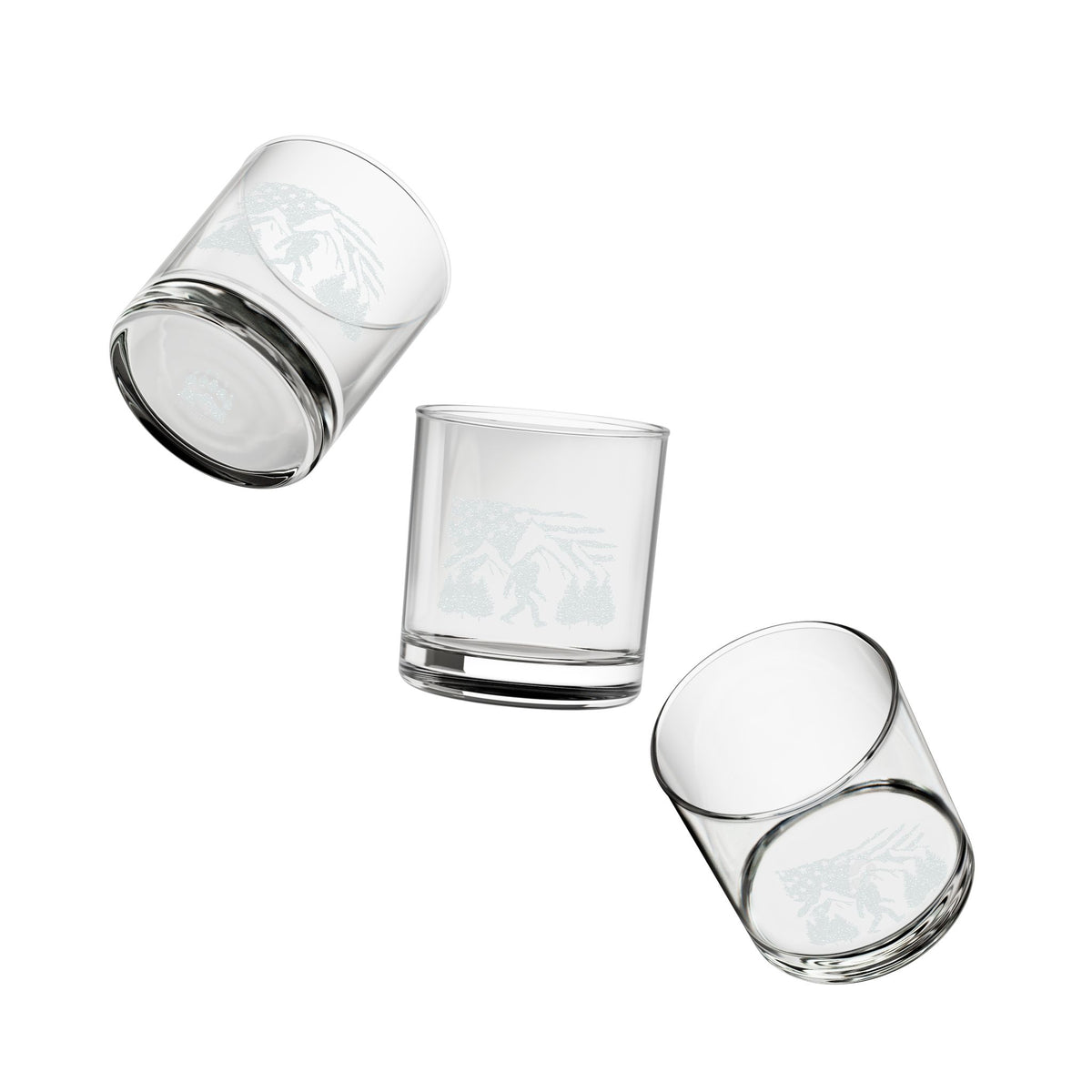 Bigfoot Mountain Flag Whiskey Glass | Engraved 10.5oz Rocks Glass