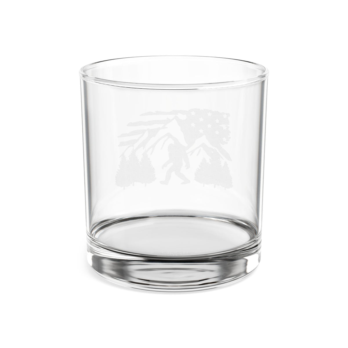 Bigfoot Mountain Flag Whiskey Glass | Engraved 10.5oz Rocks Glass